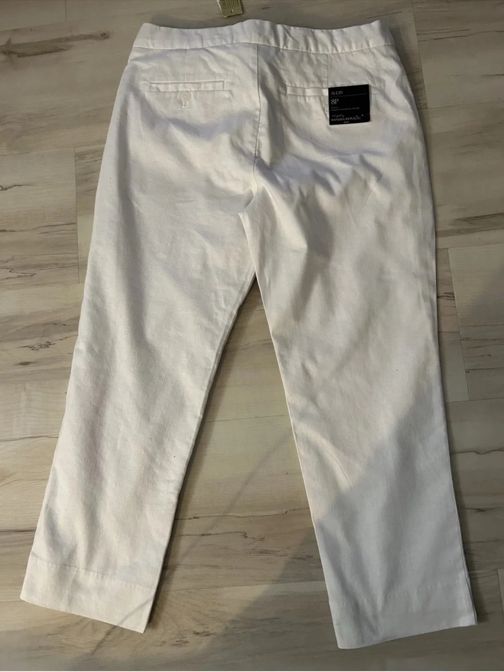 NWT Banana Republic Avery White Linen Blend Belted Crop Pants 8P Petite